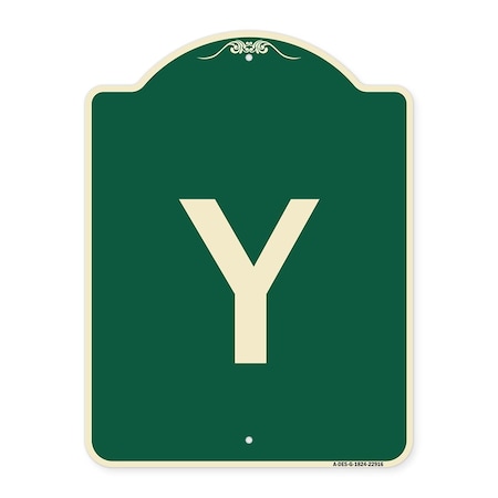 Signmission Designer Series Sign W/ Letter Y, Green & Tan Heavy-Gauge Aluminum Sign, 24" x 18", G-1824-22916 A-DES-G-1824-22916